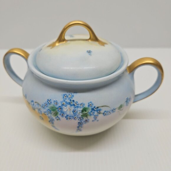 Vintage Bavaria Hand Painted Porcelain Blue Flowers Creamer & Lidded Sugar Bowl - Picture 7 of 8